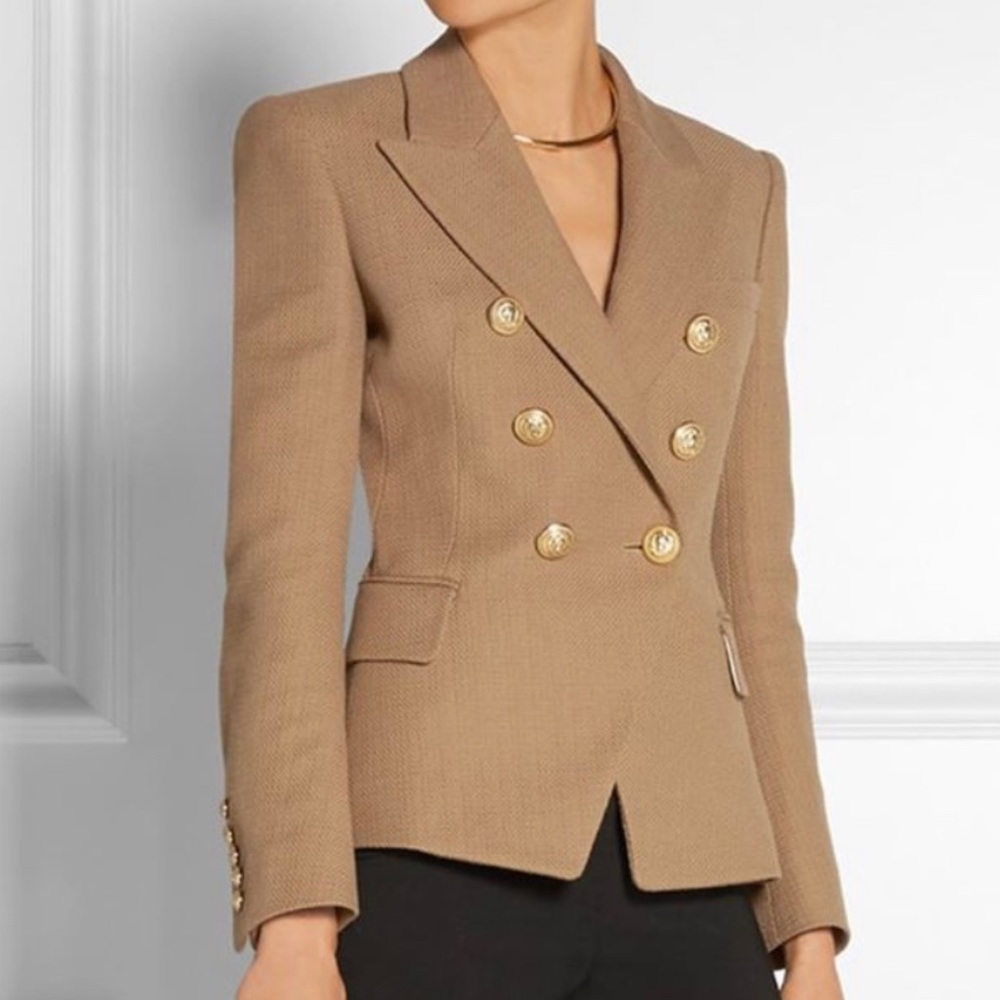 Camel double breasted military blazer